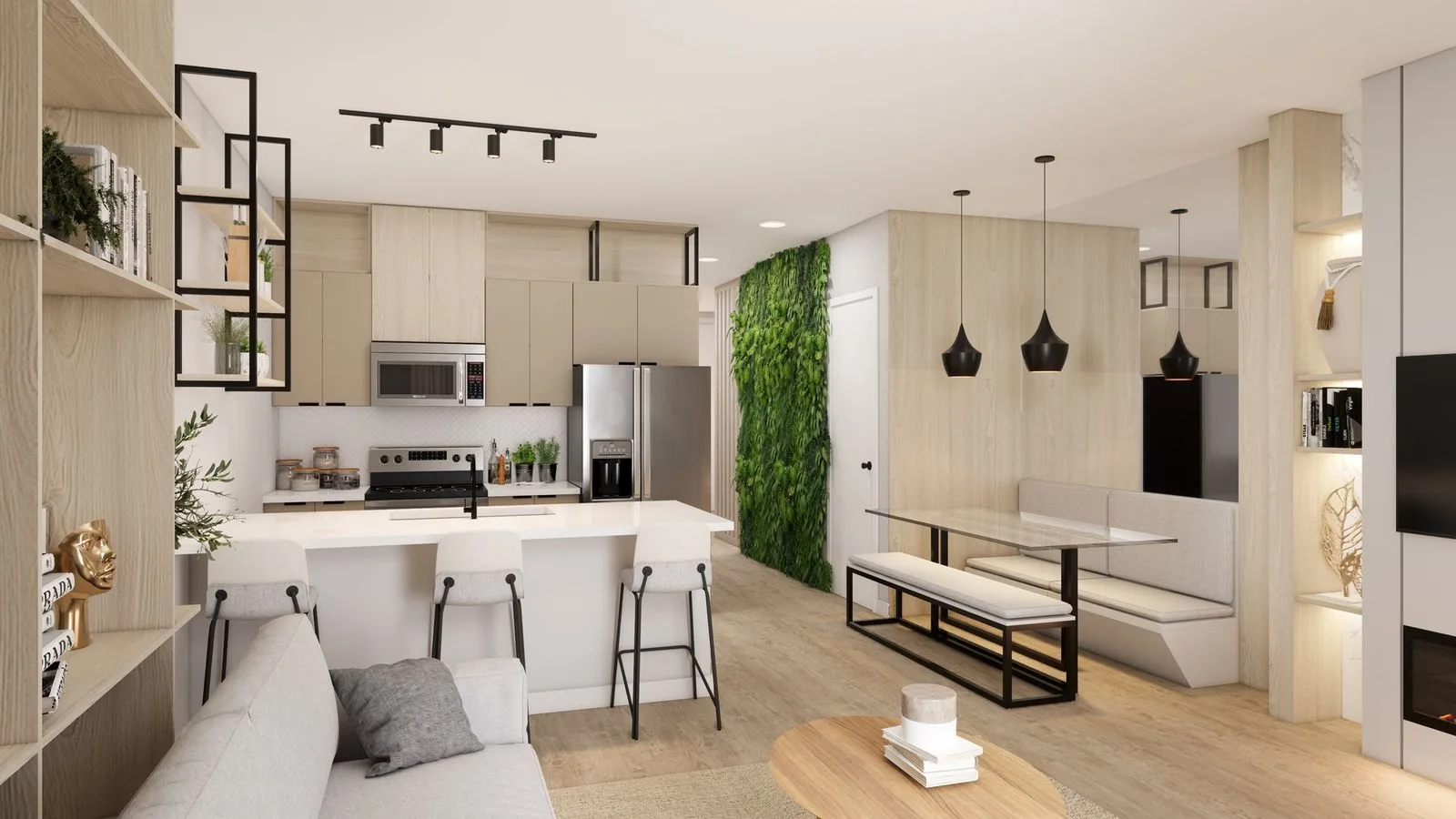 Sala e cozinha integradas do The Hub Garden
